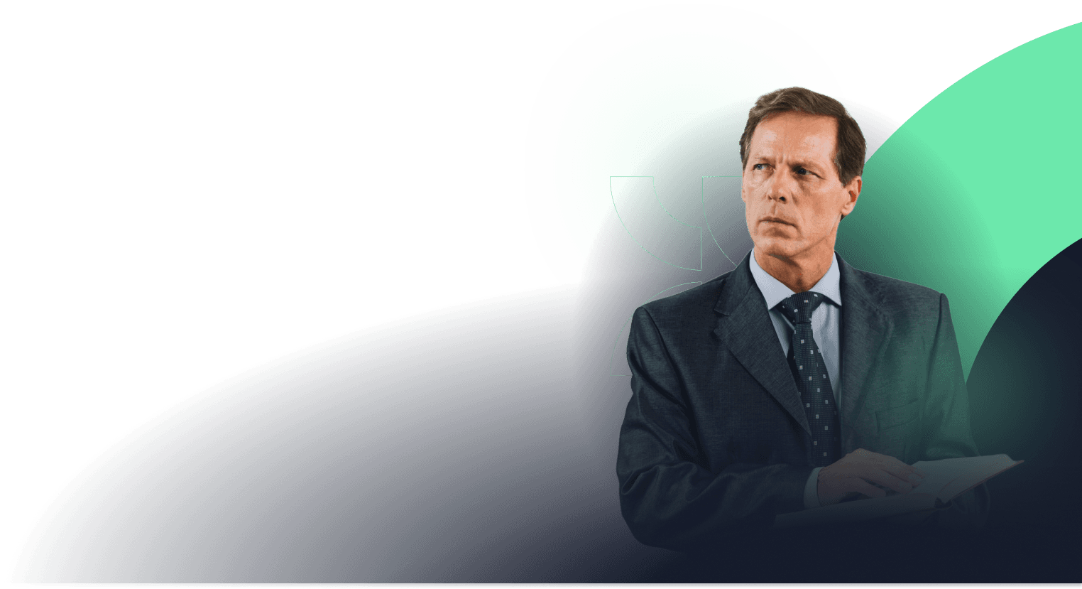 Advogado olhando para o lado esquerdo